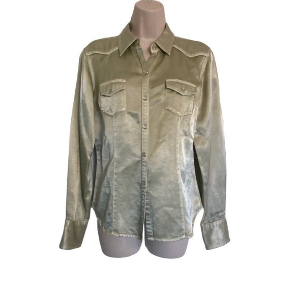 Silver Long Sleeve Button Down Shirt with Notched Collar - Picture 1 of 10
